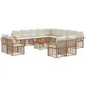 vidaXL Buiten bank set 14 pcs Natuurlijk en Crème Wit Polyester