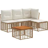vidaXL Buiten bank set 5 st Natuurlijk en Crème Wit Polyester