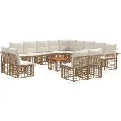vidaXL Buiten bank set 14 st Natuurlijk en Crème Wit Polyester