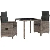 vidaXL Buiten Eettafel Set 3 st Lichtgrijs en Donkergrijs poly rattan