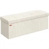 Songmics Opvouwbare voetenbank met opbergruimte, Crème Wit / 110B cm