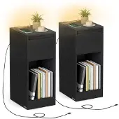 Vasagle Nachtkastje met ledverlichting en usb aansluitingen, Ebbenhout Zwart / 2
