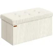 Songmics Opvouwbare voetenbank met opbergruimte, Crème Wit / 76B cm