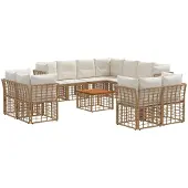 vidaXL Tuinset met 12 zitplaatsen. Natuurlijke en crème-witte polyester stof