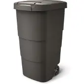 Prosperplast Tuinpot met wielen, model WHEELER, antracietkleurig, met deksel van gerecycled zwart plastic, inhoud 110 liter