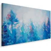 Karo-art Schilderij - Abstract winterlandschap, aquarel, print op canvas, blauw/rood