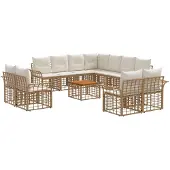 vidaXL Buiten bank set 12 st 11-zits Natuurlijk en Crème Wit Polyester