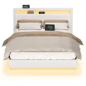 Vasagle Tweepersoonsbedframe met zwevend effect en ledverlichting, Wolk wit / 140 x 200 cm