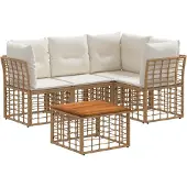 vidaXL Buiten bank set 5 st Natuurlijk en Crème Wit Polyester