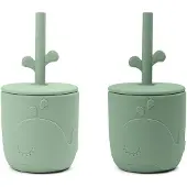 Done by Deer Wally beker met peekaboo rietje 2-pack Groen