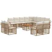 vidaXL Buiten bank set 13 st 12-zits Natuurlijk en Crème Wit Polyester