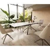 DELIFE Eetkamertafel Edge 200-300x100 keramiek Calacatta Luxe wit-goud-grijs kruisframe rechthoek RVS uitschuifbaar