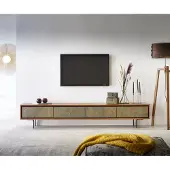 DELIFE Tv-meubel Juwelo 220 cm acacia natuur steen fineer metaal zwart
