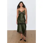 Gina Tricot  - Satin lace midi dress - satijnen jurken - Groen - 34 - Dames