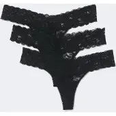 Gina Tricot  - 3-pack lace thong - slips in 3-pack - Zwart - L - Dames