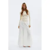 Gina Tricot  - Dropped waist skirt - lange rokken - Wit - XS - Dames