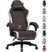 GTPLAYER - Gaming Stoel - Ergonomisch met Ademende Stof en Voetensteun - Lichtbruin