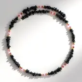 Cavill - Stalen Halsband met Zwarte Hematiet & Roze Toermalijn - 125,36 ct. Edelstenen - Multirijse Elegante Ketting - Luxe Sieraad