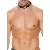 Ouch! Ouch Lederen Bondage Collar - Zwart / Rood