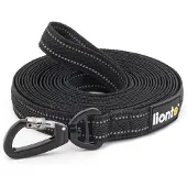 Lionto Trainingslijn lang, antislip grip & reflecterend zwart 20 m