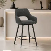 Dimehouse Draaibare Barkruk Zwart Stof Skye - Zithoogte 67 cm - Met Armleuningen