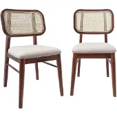 Sweeek Stoel van walnootkleurig hout rotan en bouclé (set van 2) Walnoot