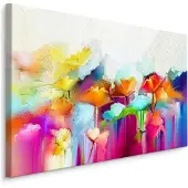 Karo-art Schilderij - Gekleurde Bloemen, Print op canvas, Premium Print