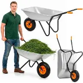 Springos Tuinwielbarrow - - GA0256 - 120 L - Gegalvaniseerd staal - Pneumatische band - 100 kg