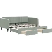 vidaXL Slaapbank onderschuifbed en lades 90x190 cm fluweel lichtgrijs