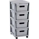 Curver Infinity Ladesysteem - 4 lades van 11L - met wieltjes - 36x30×66 cm - Grijs