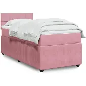 vidaXL Boxspring met matras fluweel roze 140x200 cm