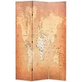 vidaXL Kamerscherm inklapbaar wereldkaart 228x170 cm geel