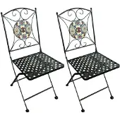 Axi Camilla 2 bistrostoelen, Set van 2 bistrostoelen, Opklapbaar - Blauw/Geel | Bistro-tuinstoelen, Metalen frame, met keramische tegels, voor tuin/balkon/terras - Max draagvermogen per stoel: 150 kg