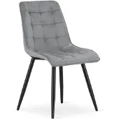 Leobert Eetkamerstoel SPLIT – Fluweel lichtgrijs – Zwarte metalen poten – Modern design