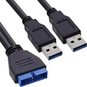 InLine Pin Header adapter USB3.0 (m) - 2x USB-A (m)