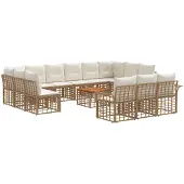 vidaXL Tuinset met 14 stukken. Natuurlijke en crème-witte polyester stof