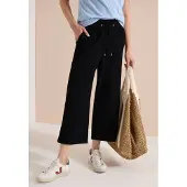 Cecil Dames 3/4 Wide Legs broek in seersucker kwaliteit - Zwart - S