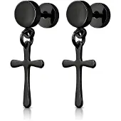 Mendes Heren Oorbellen Titanium – Zwarte Kruis Hangers – Stud Oorbellen met Steker – Hypoallergeen