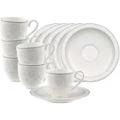 Villeroy & Boch Espressotassen mit Untertassen Gray Pearl 70 ml Set van 6