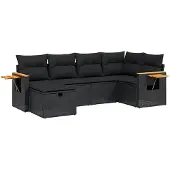 vidaXL 6-delige tuinmeubelset met kussens, zwart, polyrotan