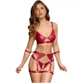 Cottelli Bondage - Glanzend BH-set & polsboeien (rood)