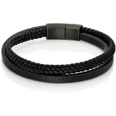 Mendes Minimalistische Heren Armband van Leer - 2 Strengen, Zwart-21cm