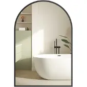 Songmics Gebogen wandspiegel met aluminium kader voor badkamer, Inktzwart