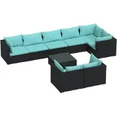 vidaXL 9-delige Loungeset met kussens poly rattan zwart