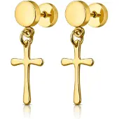 Mendes Heren Oorbellen Titanium – Goudkleurige Kruis Hangers – Stud Oorbellen met Steker – Hypoallergeen