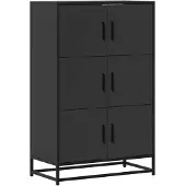 vidaXL Hoge kast 68x35x106,5 cm bewerkt hout en metaal zwart