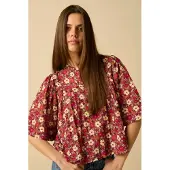 Sissy-Boy Donkerpaarse top met bloemenprint | Maat: M
