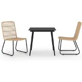 vidaXL 3-delige Tuinset poly rattan en glas