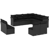 vidaXL 11-delige Loungeset met kussens poly rattan zwart