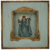 MEA Madonna blauw in lijst/kastje 40,5x5,5x40,5cm
